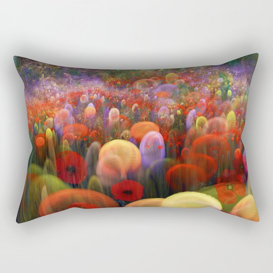Dreamscape with poppies and orbs Rectangular Pillow