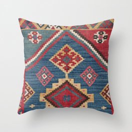 Vintage Woven Kilim // 19th Century Colorful Royal Blue Yellow Authentic Classic Ornate Accent Patte Throw Pillow