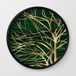 Modern Gold Tree Silhouette Minimal Green Design Wall Clock