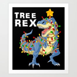 Christmas Dinosaur Tree Rex Art Print | Prehistoric, Painting, Dino, Tyrannosaurusrex, Dinosaur, Christmas, Christmastree, Trex, Treerex, Dinosaurs 