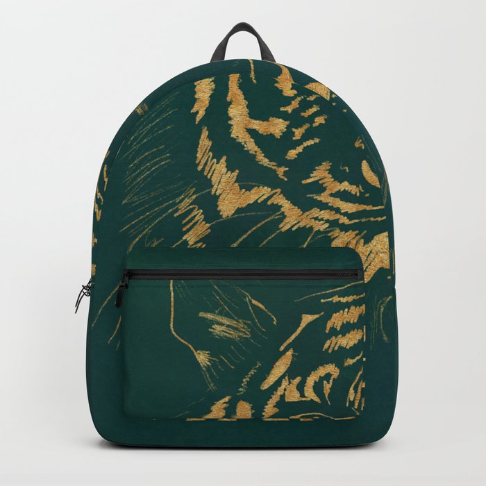 evergreen gold foil tiger print Backpack by Simple but Splendid