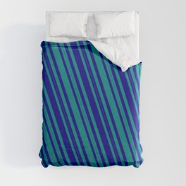 [ Thumbnail: Dark Blue and Dark Cyan Colored Lined/Striped Pattern Duvet Cover ]