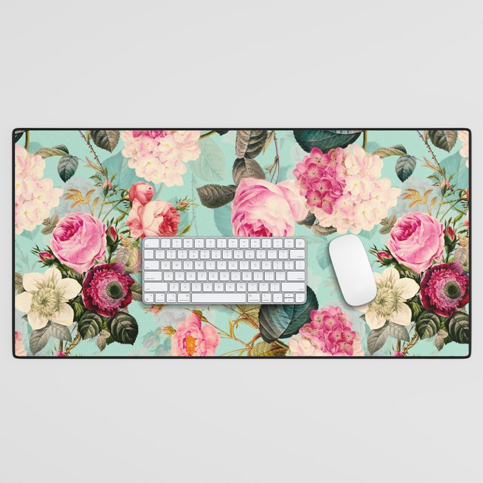 Vintage & Shabby Chic - Summer Teal Roses Flower Garden Desk Mat
