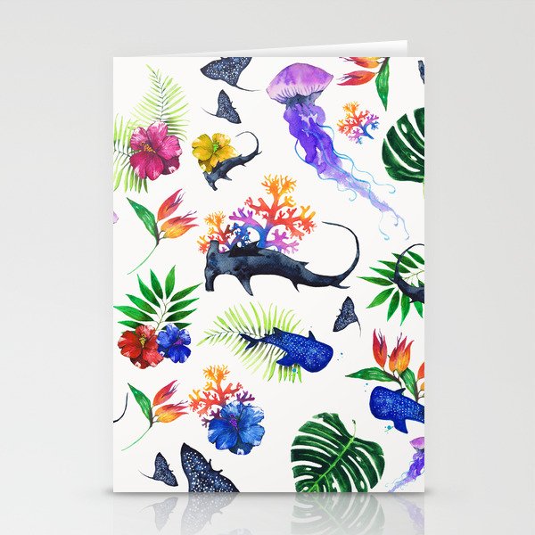 tropical shark pattern Stationery Cards