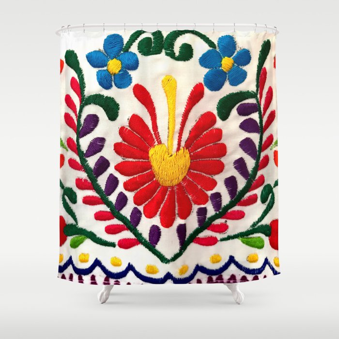 Red Mexican Flower Shower Curtain