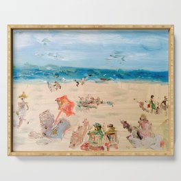 Beach on a Sunday in Deauville Serving Tray