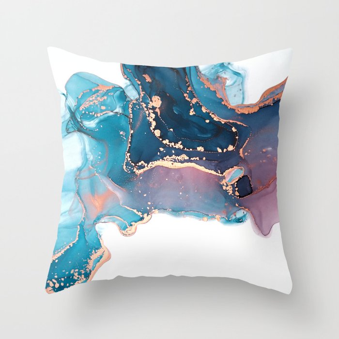 Turquoise + Magenta Fusion Smoke Abstract Swirl Throw Pillow