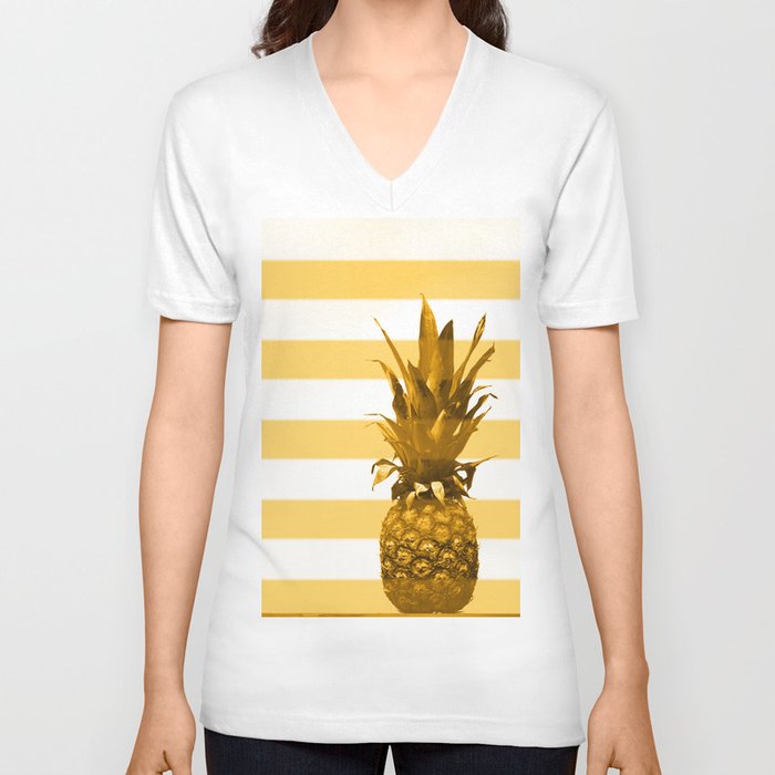 Pineapple with yellow stripes - summer feeling #decor #society6 #buyart V Neck T Shirt
