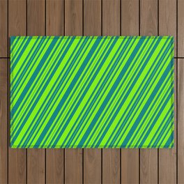 [ Thumbnail: Chartreuse & Teal Colored Stripes/Lines Pattern Outdoor Rug ]