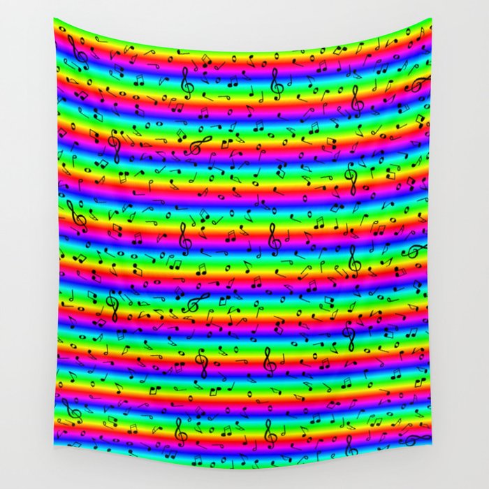 Rainbow Sheet Music Notes Pattern Wall Tapestry