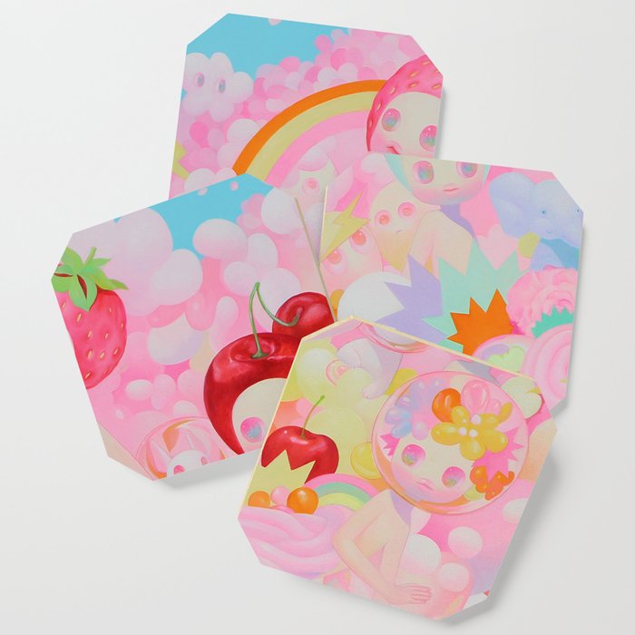 'Pep Talk', Cute pink rainbow art  Coaster