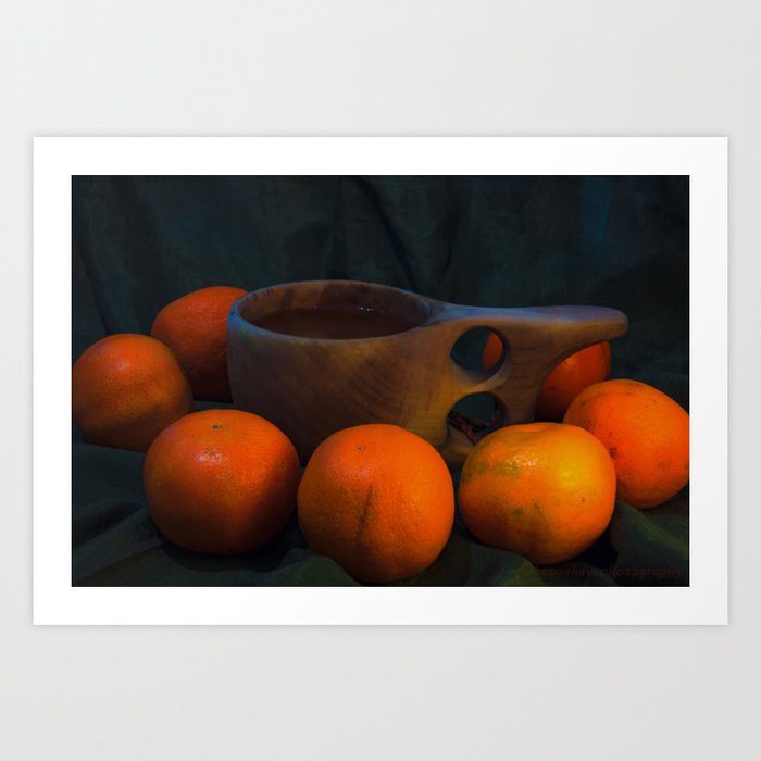 Sami Kuksa Wood Cup and Tangerines Stilllife Art Print