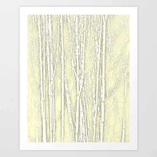 Birch Trees Pattern Soft Moss Art Print