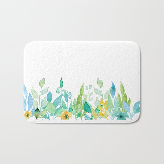 flowers in a meadow - Floral watercolor illustration on white background Bath Mat
