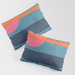 SeaYou - Blue Colorful Sunset Retro Abstract Geometric Minimalistic Design Pattern Pillow Sham