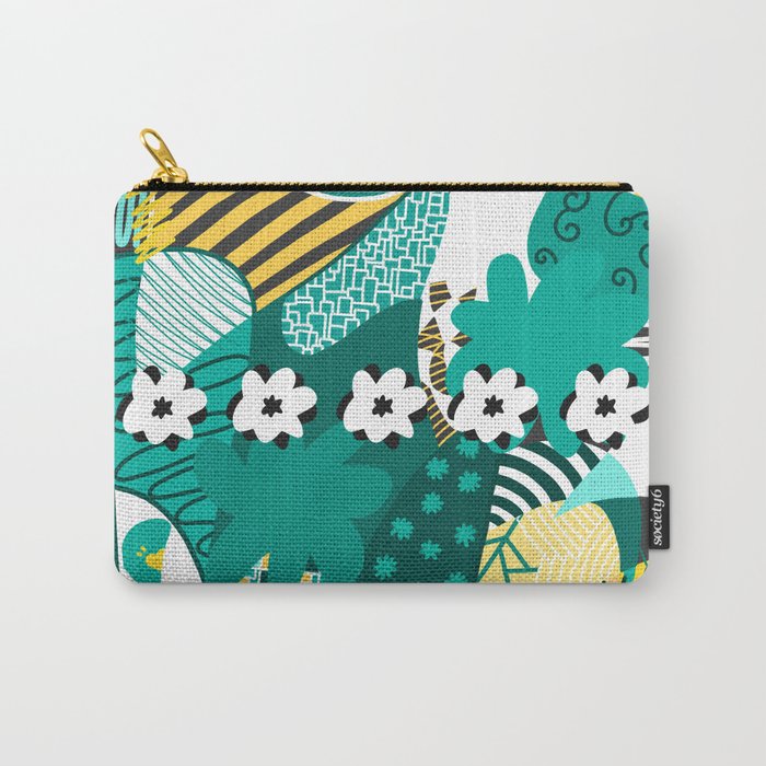 Collage shapes flowers with abstract pattern 2 (small flower) Carry-All Pouch