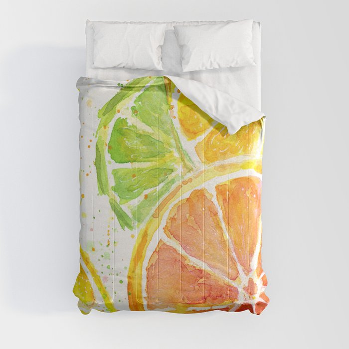 Fruit Juicy Citrus Watercolor Comforter