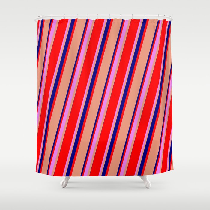 Dark Salmon, Blue, Red, and Violet Colored Lines Pattern Shower Curtain