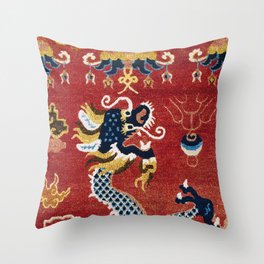 Ningxia Blue Dragon Red Background Rug Print Throw Pillow