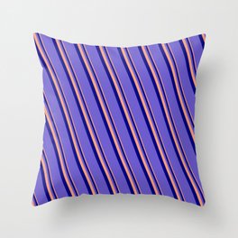 [ Thumbnail: Light Salmon, Blue, and Slate Blue Colored Stripes Pattern Throw Pillow ]