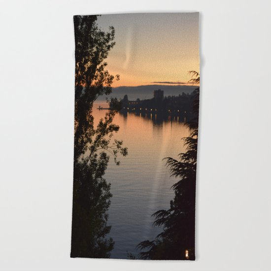 Sunset on the lake Beach Towel
