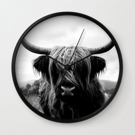 Scottish Highland Cattle in Black and White - Animal Photograph Wall Clock
