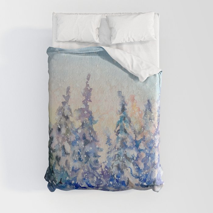 Magical Snowy Fairy Forest Landscape Duvet Cover