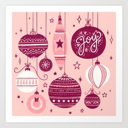 Pink Christmas Baubles Art Print
