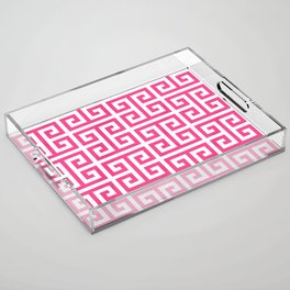 Large Pink and White Greek Key Pattern Acrylic Tray