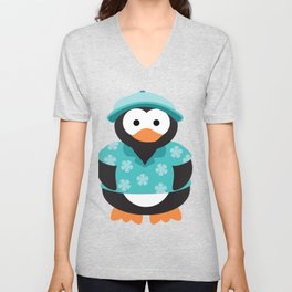 Cute fashion hawaian penguin V Neck T Shirt