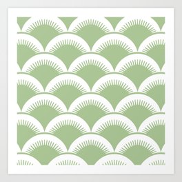Japanese Fan Pattern Sage Green Art Print