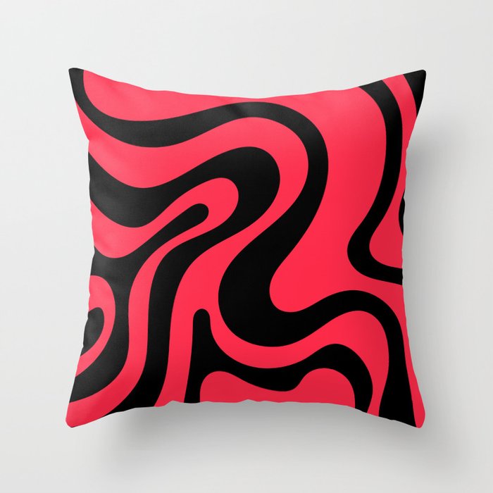 Retro Groovy Swirl Liquid Art - Red & Black Throw Pillow