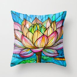 Sacred lotus stained glass art Throw Pillow