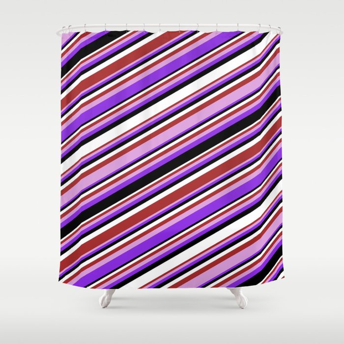 Colorful Brown, Plum, Purple, Black, and White Colored Pattern of Stripes Shower Curtain