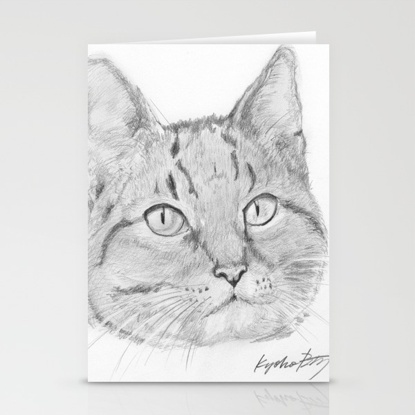 Cat Face Realistic Pencil Sketch Drawing Stationery Cards By