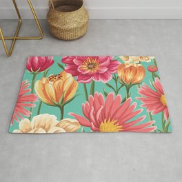 Kitschy Nineties Flower Pattern in Pink and Aqua Rug | Kitschyflowers, 80S, Polishedcotton, Kitschypattern, Retropattern, Vintagepattern, Nineties, Retroflowers, 1980S, Graphicdesign 