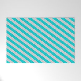 [ Thumbnail: Dark Turquoise and Light Grey Colored Stripes/Lines Pattern Welcome Mat ]