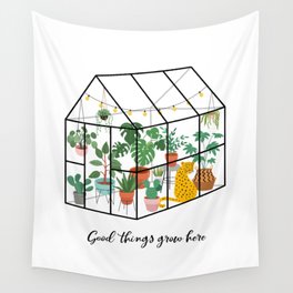 Good Things Grow Here Illustrated Quote Wall Tapestry