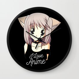 I Love Anime Cute Anime Girl Japanese Gift Wall Clock