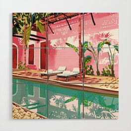 Vacay Villa | Blush Pink Summer Architecture | Tropical Travel Building | Palm Bohemian Resort Wood Wall Art