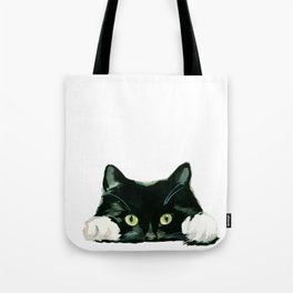 Black cat watching at you Tote Bag
