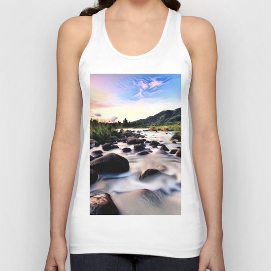 Gorgeous Epic River in Landscape with Sunset Unisex Tank Top