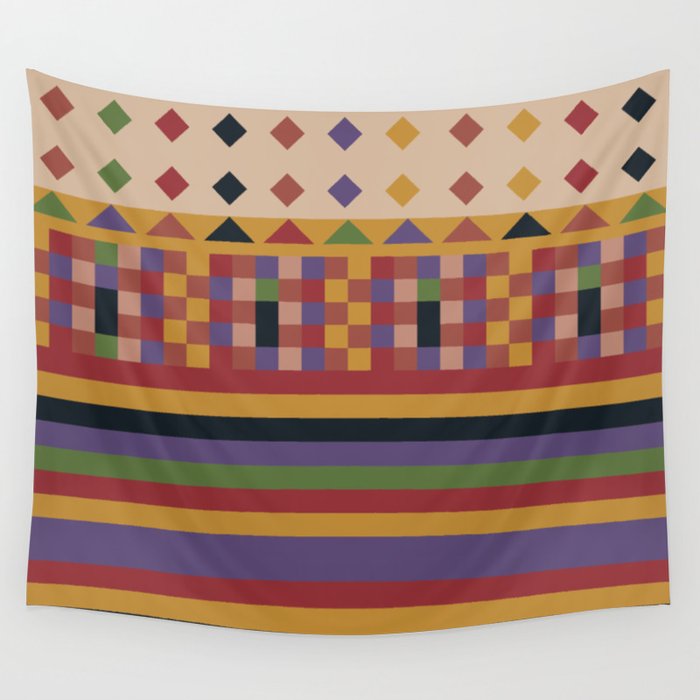 Stripes and squares ethnic pattern Wall Tapestry
