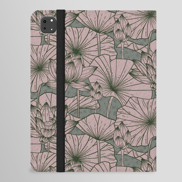 Pastel Pink Lotus Flower Pattern iPad Folio Case