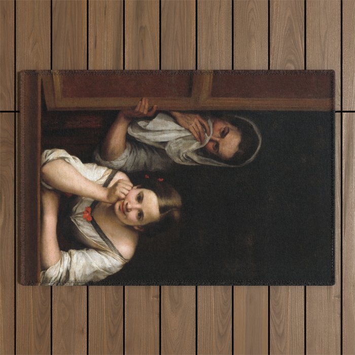 Two Women at a Window, 1655-1660 by Bartolome Esteban Murillo Outdoor Rug