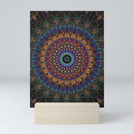 Mandala in vivid blue and orange colors Mini Art Print