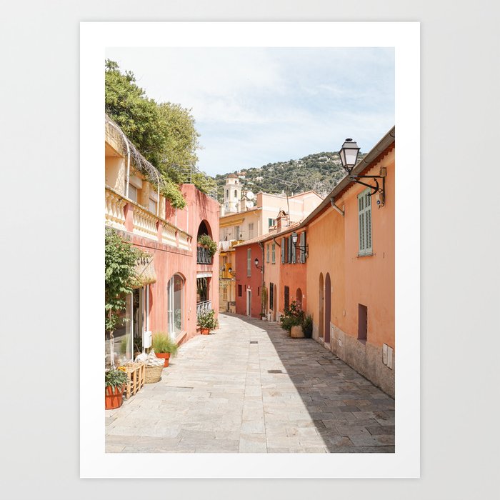 Pastel Color Street In Villefranche Sur Mer, France Photo | Summer Travel Photography Art Print | Colorful Houses In Europe Art Print