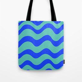 Retro Candy Waves - teal and electric blue Tote Bag