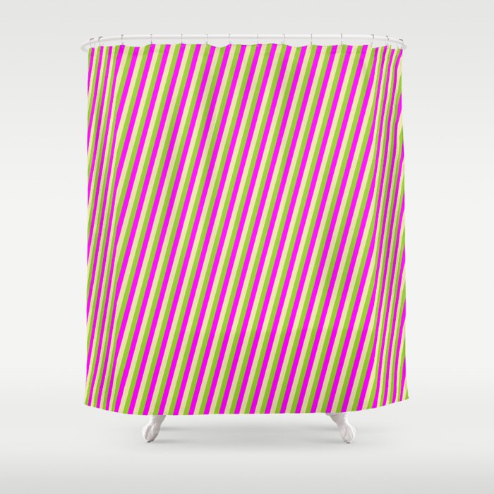 Fuchsia, Pale Goldenrod & Green Colored Pattern of Stripes Shower Curtain