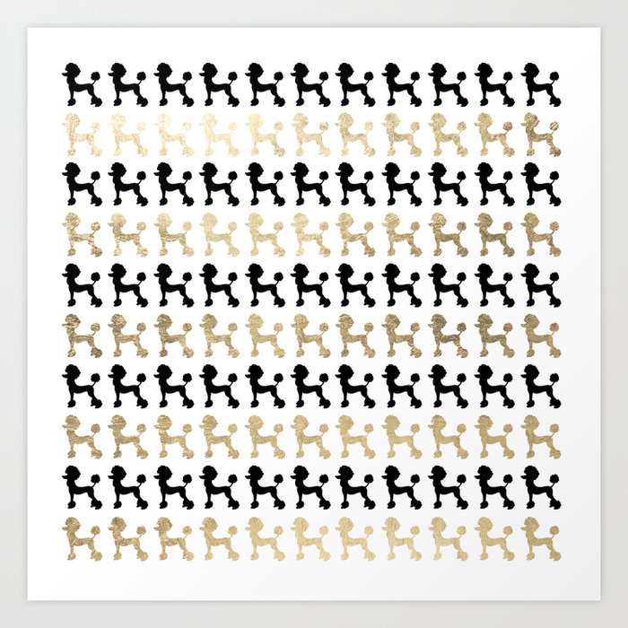 Elegant trendy black gold cute poodle dogs pattern Art Print